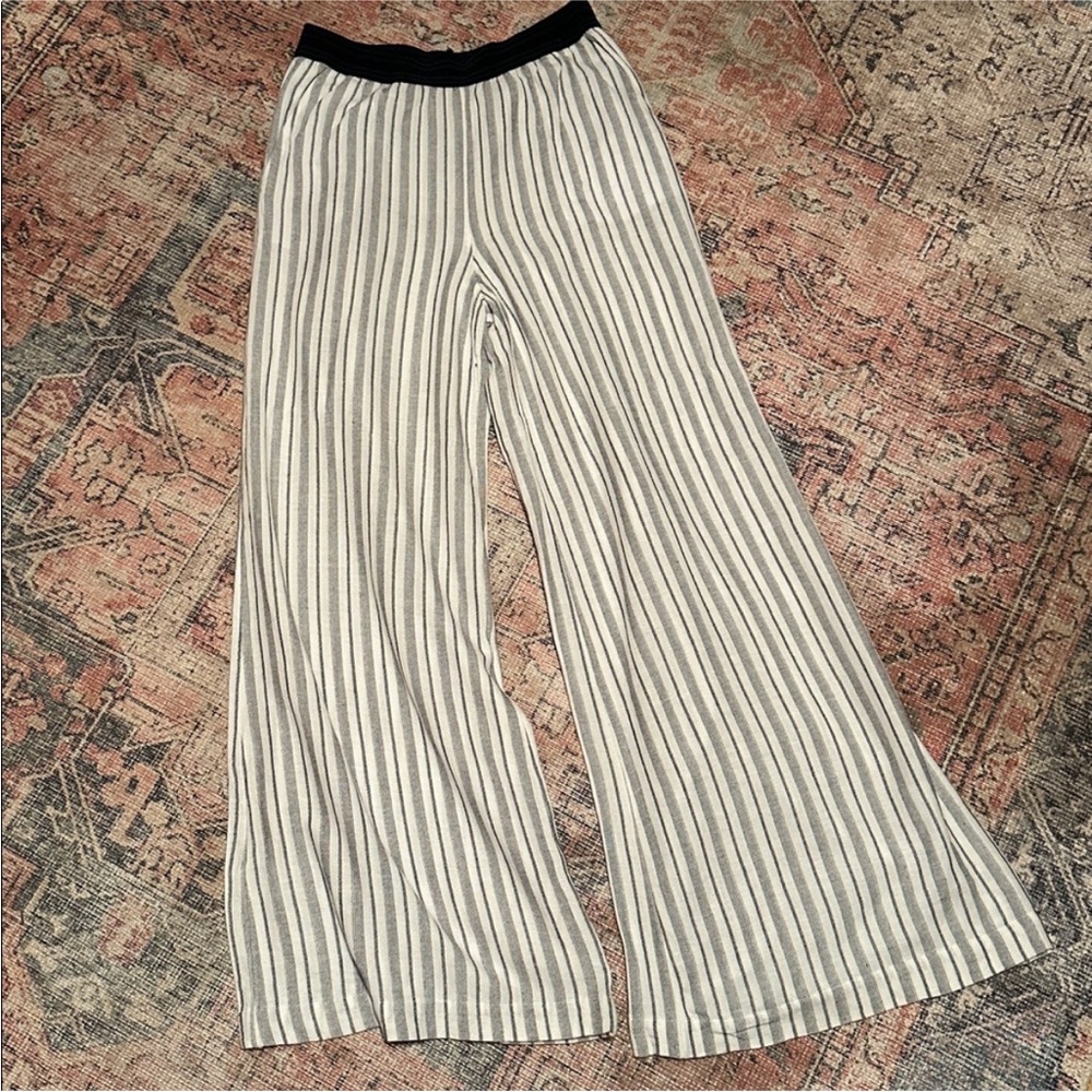 Free People Wide Leg Striped Pants wide blue & green waistband